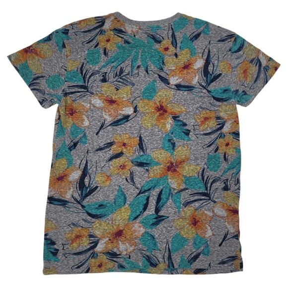 Aeropostale Floral Print T-Shirt S/P Tropical Gray Yellow Teal Short‎ Sleeve - Picture 3 of 4